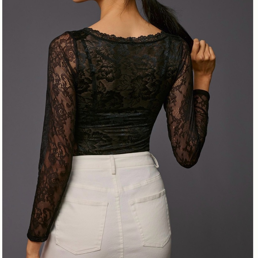Long-Sleeve Sheer Lace Bodysuit
